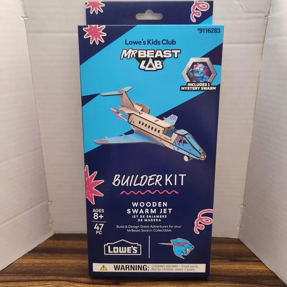 New MrBeast Lab Wooden Swarm Jet Lowe's Kids Club Builder Kit 47 Pc #9116283 NIB